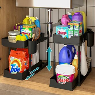 Auletin Liftable Under Sink Organizers: Adjustable Height, Double Slide Design for Efficient Kitchen and Bathroom Storage